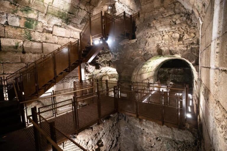 View of tunnel. Part of a Second Temple period public building uncovered during excavations by the Israel Antiquities Authority, inside the Western Wall Tunnels, in Jerusalem's Old City