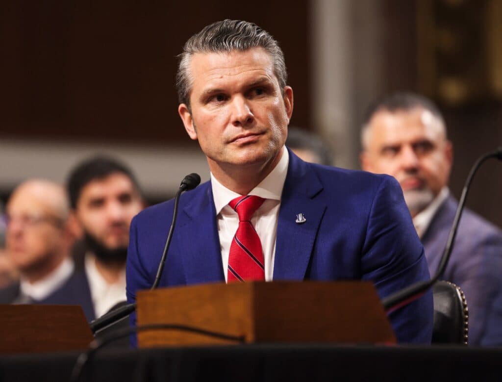U.S. Defense Secretary Pete Hegseth speaking during a hearing.