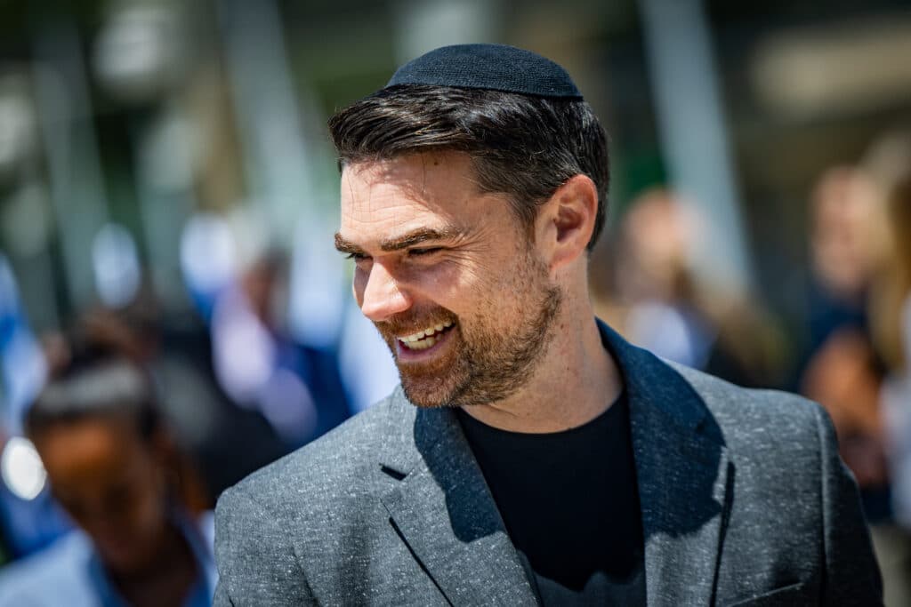 Ben Shapiro wearing a kippah at a ceremony at the Knesset in Jerusalem.