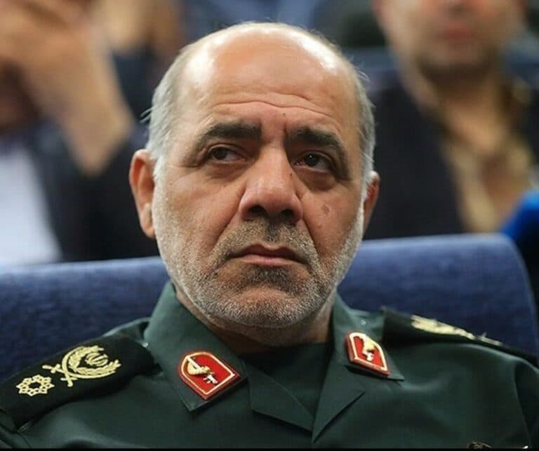 Major General Ali Abdollahi Aliabadi seated in an Iranian military uniform.