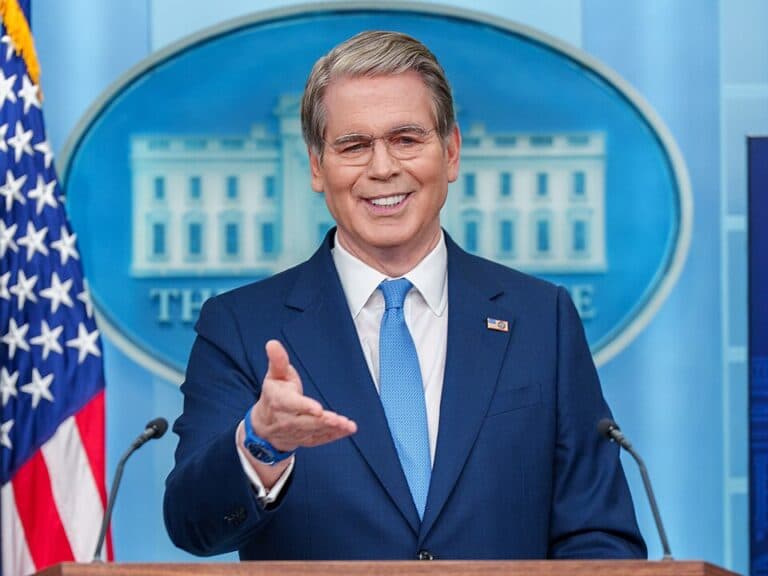 U.S. Treasury Secretary Scott Bessent speaking at a White House press briefing.