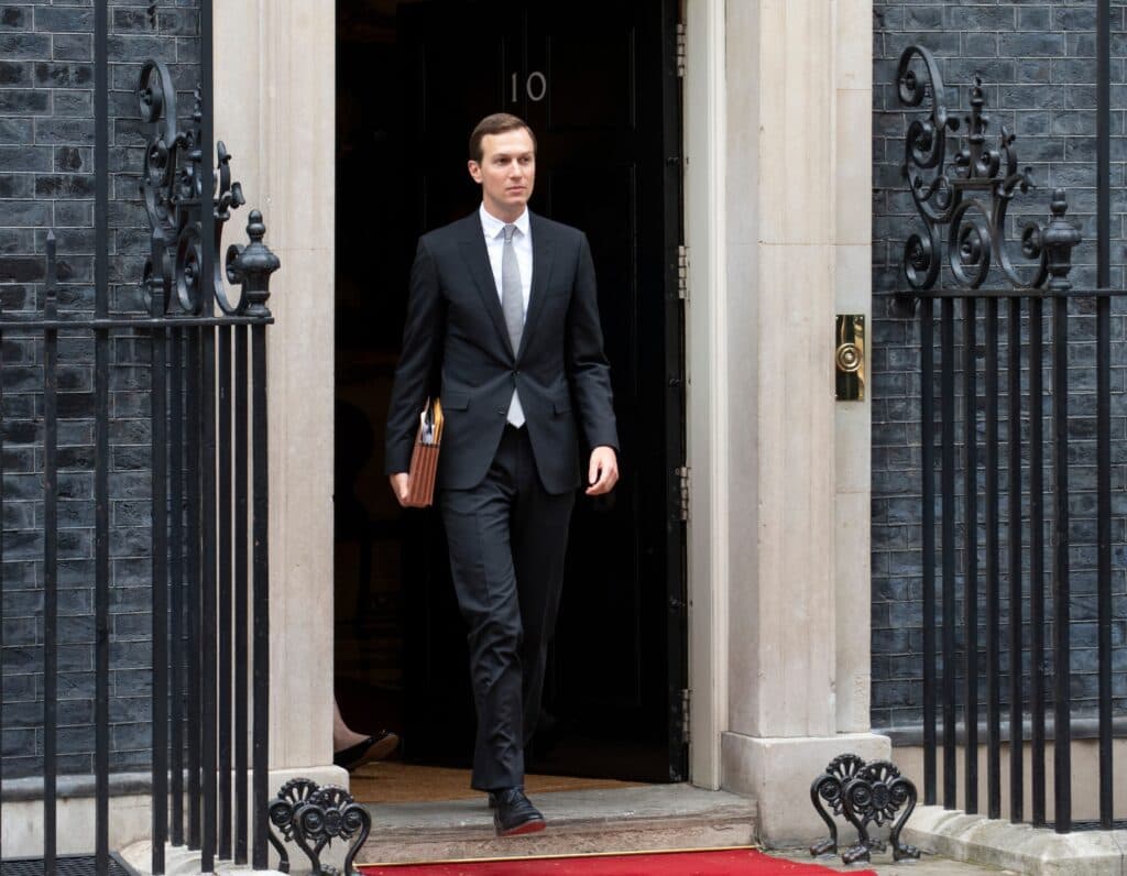 Jared Kushner walking out of 10 Downing Street.