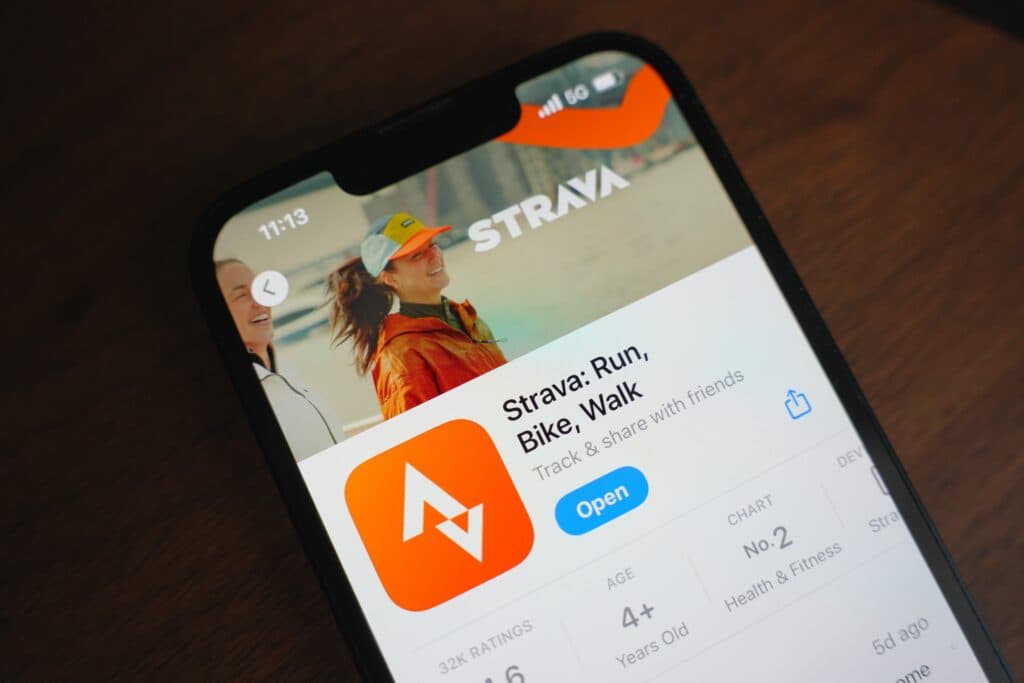 The Strava fitness app displayed on a smartphone.