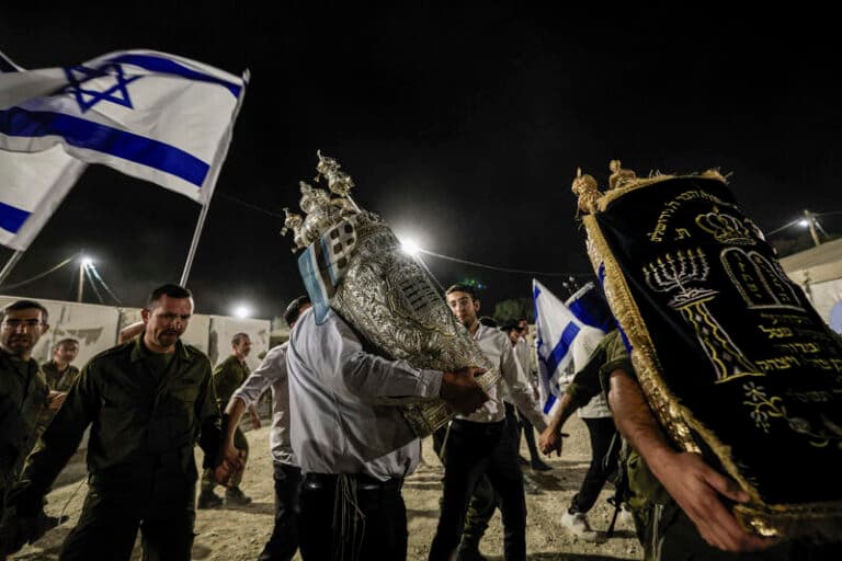 dancing with torah on simchat torah on military base