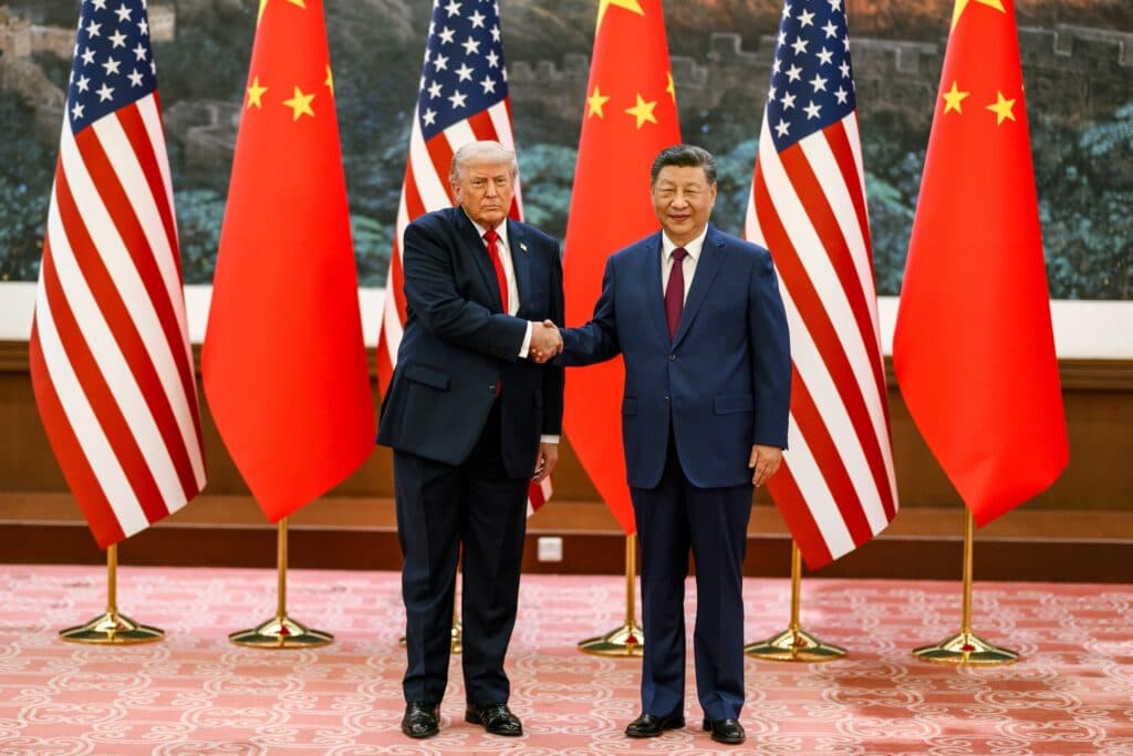 President Donald Trump and Chinese President Xi Jinping attend a welcome ceremony in Beijing in May 2026.