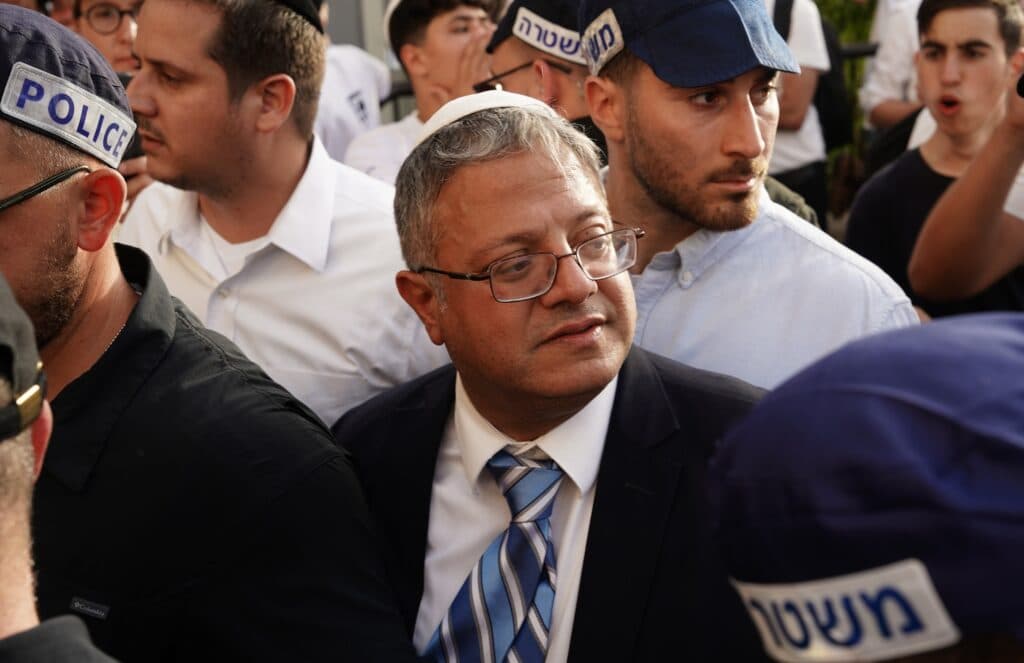 Itamar Ben-Gvir at Jerusalem Day celebrations as Jewish Power faces a Knesset election disqualification petition.