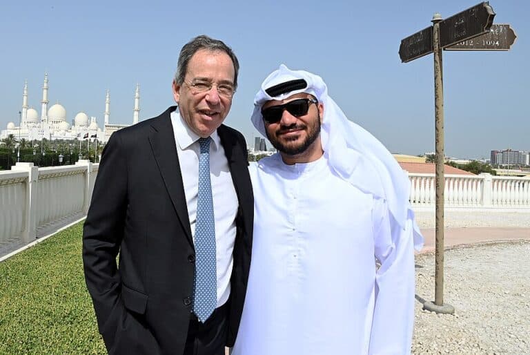 U.S. Ambassador Tom Nides stands with Loay Al-Shareef in the United Arab Emirates.