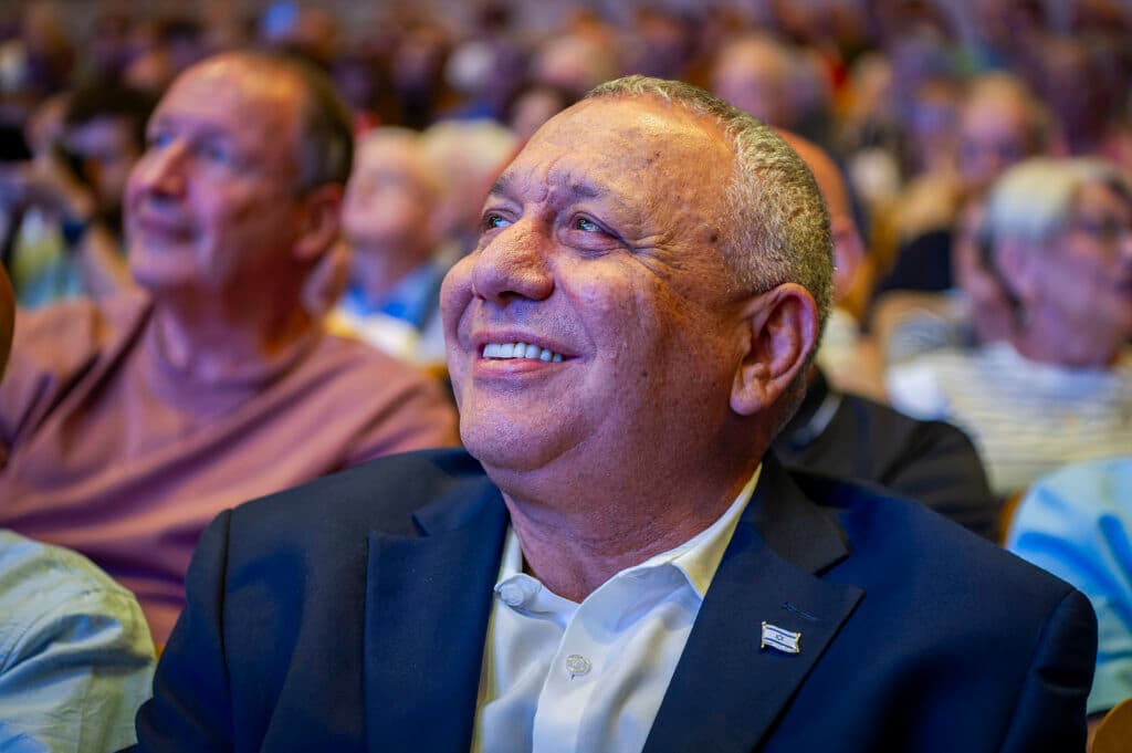 Yashar party leader Gadi Eisenkot attends an election campaign rally in Haifa.