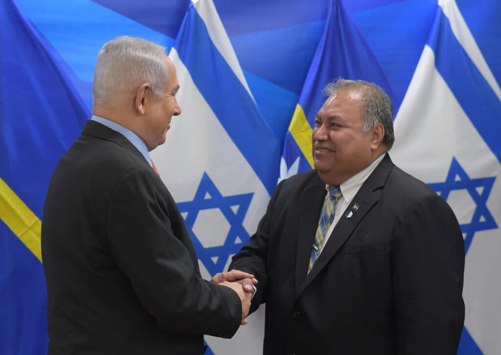 Prime Minister Benjamin Netanyahu meeting Nauru President Baron Waqa in Jerusalem in 2017.