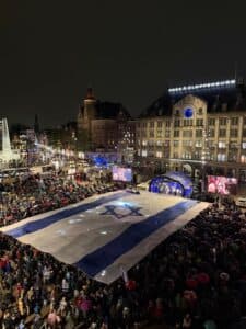 Israeli's flag stretched out over crowd of over 2000 in Dam Square, Amsterdam